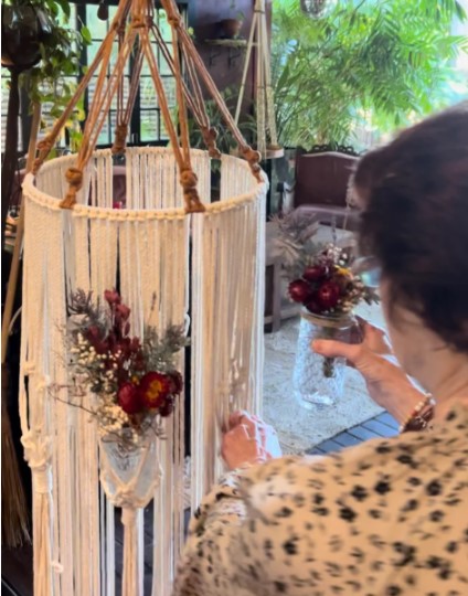 Mindful Macrame Hanging Chandelier with Everlasting Flowers